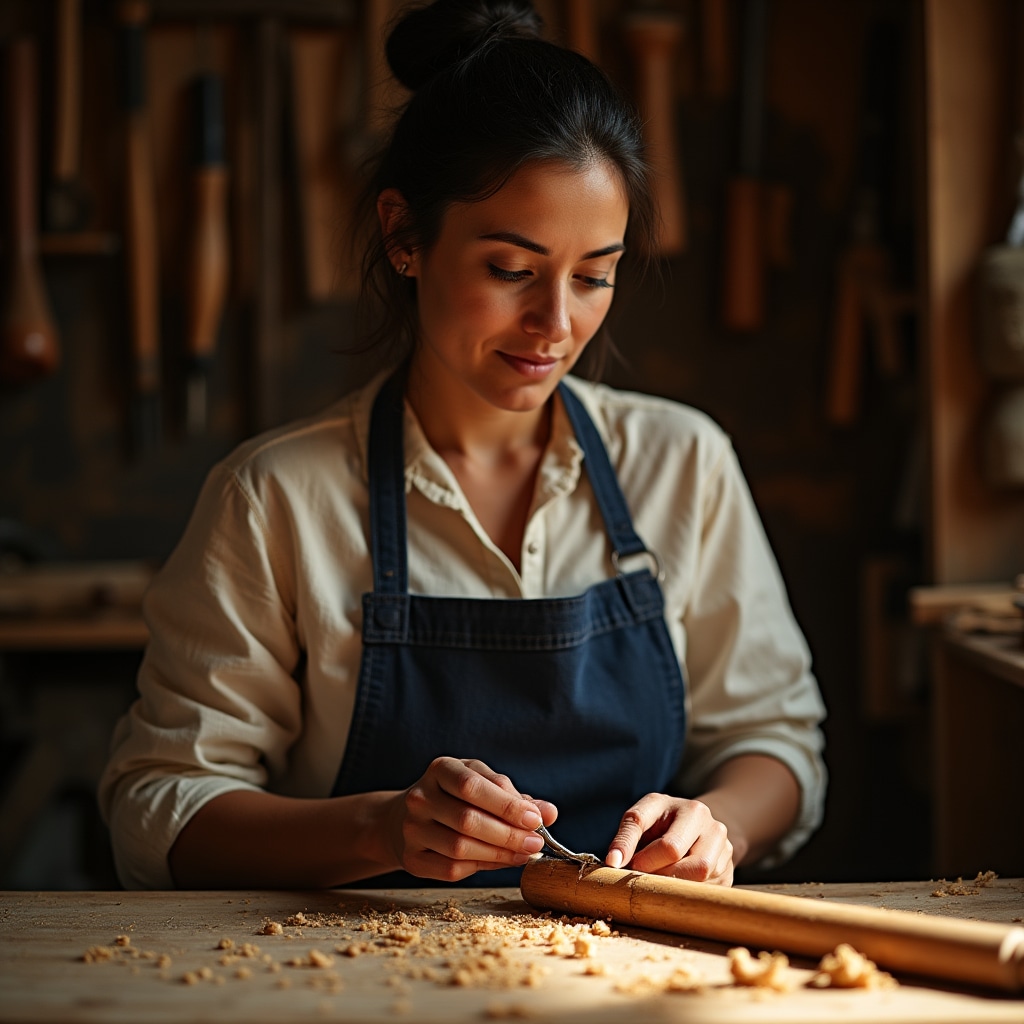 Mani che intagliano un flauto in legno di ulivo