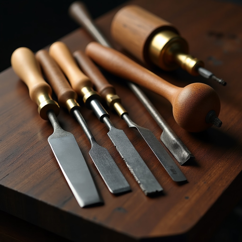 Set di utensili manuali per la lavorazione del legno nel laboratorio